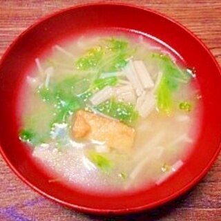 毎日のお味噌汁153杯目＊エノキ茸ワサビ菜、厚揚げ